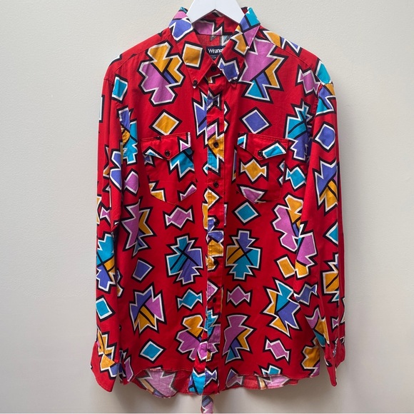Wrangler Cowboy Cut Button-Down Shirt Red Made USA Southwestern Size 18x36 XXL - Picture 1 of 5